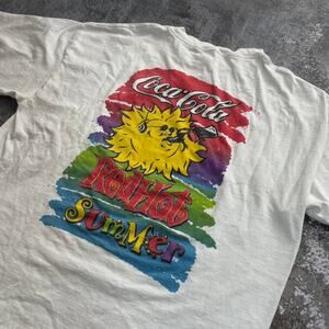 Vintage 90s Coca Cola Red Hot Summer White T Shirt. Size XL